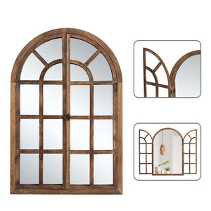 HomeRoots 36" Brown Solid Wood Arched Accent Mirror - Elegant Architectural Charm for Any Room’s Décor! 565122