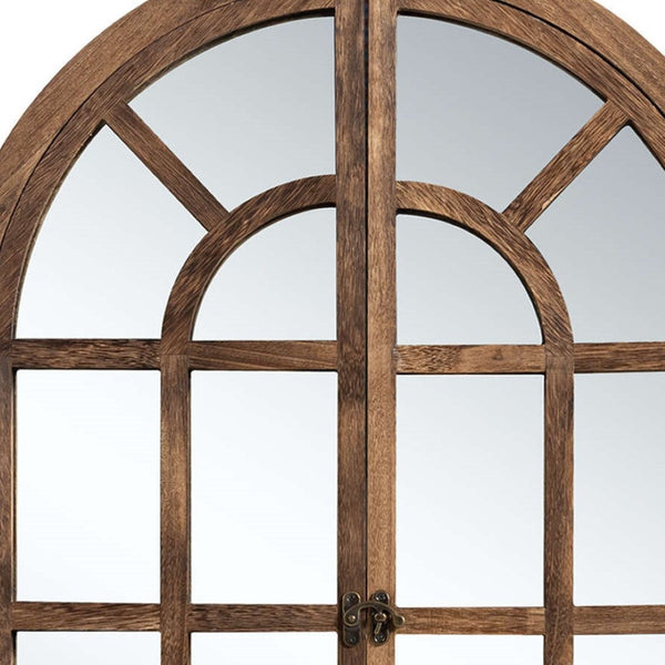 HomeRoots 36" Brown Solid Wood Arched Accent Mirror - Elegant Architectural Charm for Any Room’s Décor! 565122