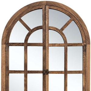 HomeRoots 36" Brown Solid Wood Arched Accent Mirror - Elegant Architectural Charm for Any Room’s Décor! 565122