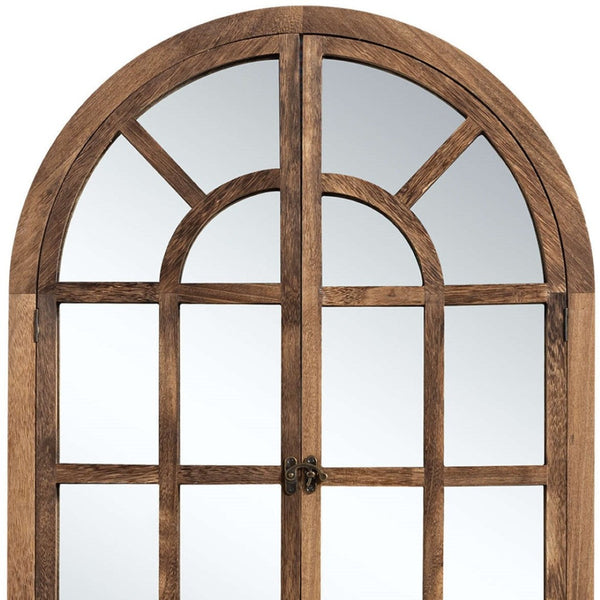 HomeRoots 36" Brown Solid Wood Arched Accent Mirror - Elegant Architectural Charm for Any Room’s Décor! 565122