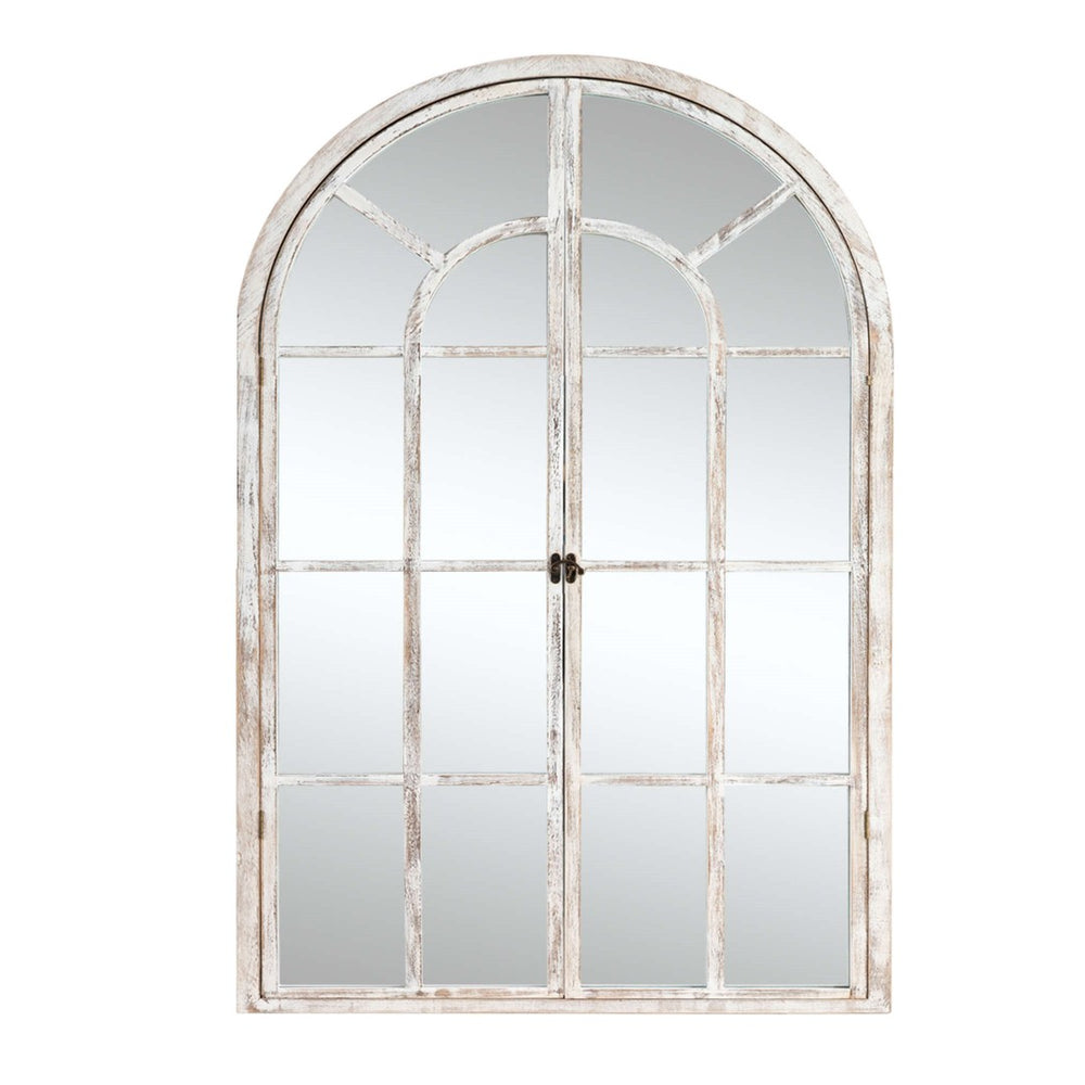 HomeRoots 36" Elegant White Solid Wood Arch Accent Mirror for Timeless Style & Room Expansion, Ready to Hang 565123