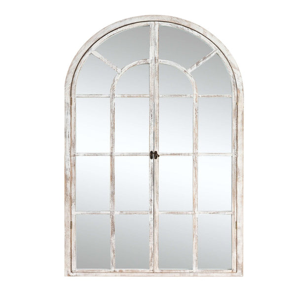 HomeRoots 36" Elegant White Solid Wood Arch Accent Mirror for Timeless Style & Room Expansion, Ready to Hang 565123