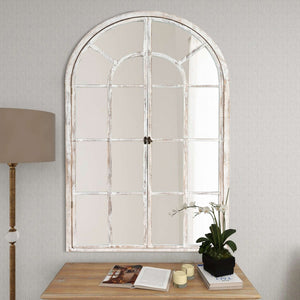 HomeRoots 36" Elegant White Solid Wood Arch Accent Mirror for Timeless Style & Room Expansion, Ready to Hang 565123