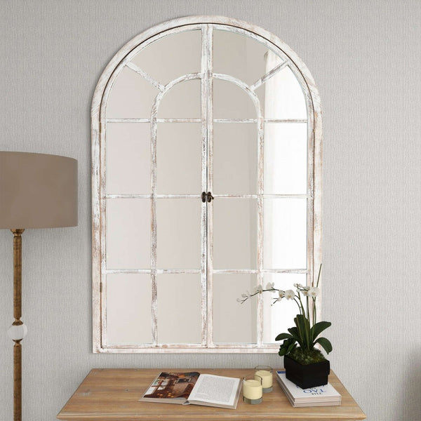 HomeRoots 36" Elegant White Solid Wood Arch Accent Mirror for Timeless Style & Room Expansion, Ready to Hang 565123
