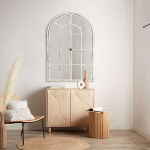 HomeRoots 36" Elegant White Solid Wood Arch Accent Mirror for Timeless Style & Room Expansion, Ready to Hang 565123