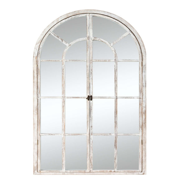 HomeRoots 36" Elegant White Solid Wood Arch Accent Mirror for Timeless Style & Room Expansion, Ready to Hang 565123