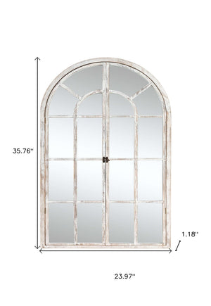 HomeRoots 36" Elegant White Solid Wood Arch Accent Mirror for Timeless Style & Room Expansion, Ready to Hang 565123