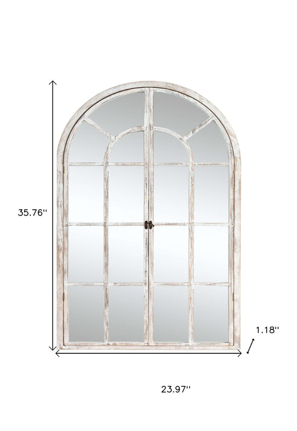 HomeRoots 36" Elegant White Solid Wood Arch Accent Mirror for Timeless Style & Room Expansion, Ready to Hang 565123