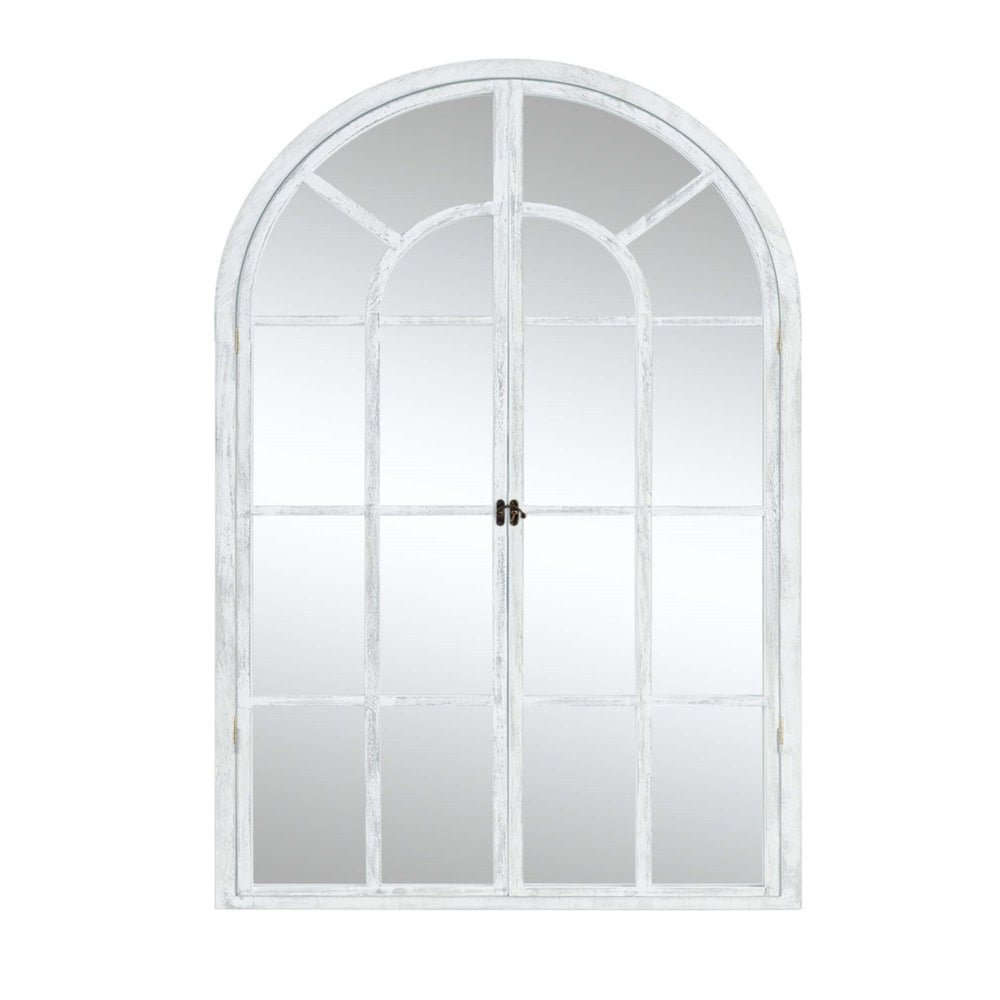 HomeRoots 36" White Solid Wood Arched Accent Mirror - Timeless Elegance for Brightening Any Space, Easy to Hang 565124