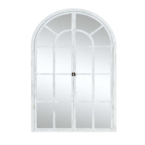 HomeRoots 36" White Solid Wood Arched Accent Mirror - Timeless Elegance for Brightening Any Space, Easy to Hang 565124