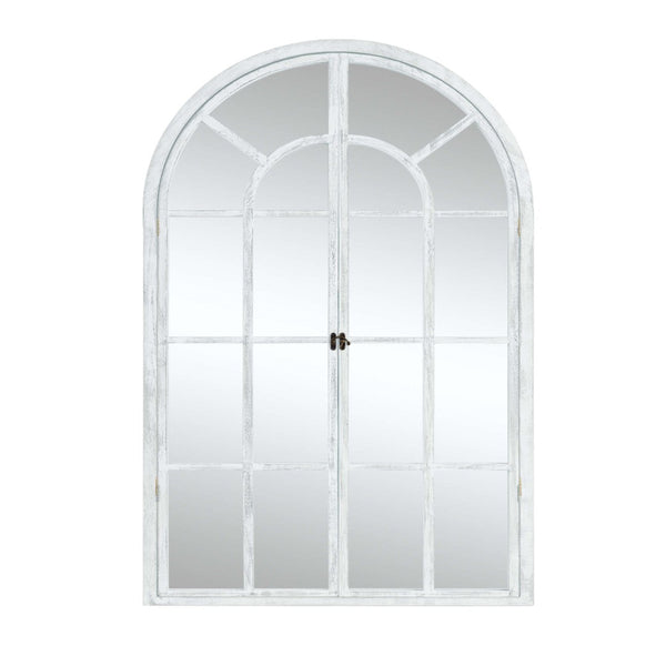 HomeRoots 36" White Solid Wood Arched Accent Mirror - Timeless Elegance for Brightening Any Space, Easy to Hang 565124