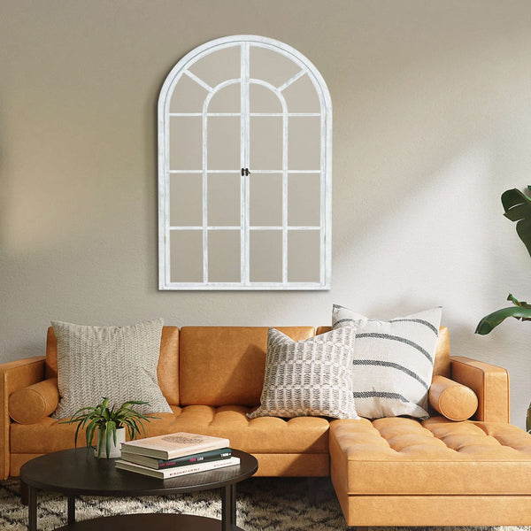 HomeRoots 36" White Solid Wood Arched Accent Mirror - Timeless Elegance for Brightening Any Space, Easy to Hang 565124