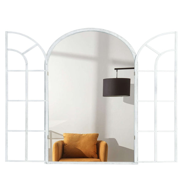 HomeRoots 36" White Solid Wood Arched Accent Mirror - Timeless Elegance for Brightening Any Space, Easy to Hang 565124