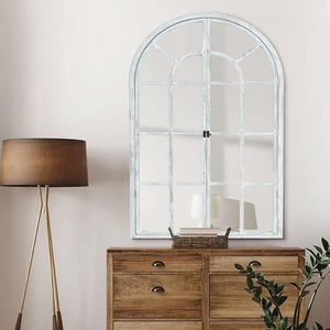 HomeRoots 36" White Solid Wood Arched Accent Mirror - Timeless Elegance for Brightening Any Space, Easy to Hang 565124