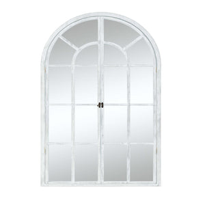 HomeRoots 36" White Solid Wood Arched Accent Mirror - Timeless Elegance for Brightening Any Space, Easy to Hang 565124
