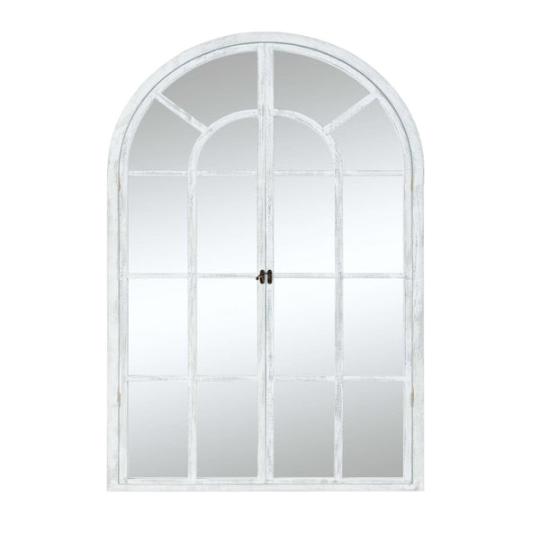 HomeRoots 36" White Solid Wood Arched Accent Mirror - Timeless Elegance for Brightening Any Space, Easy to Hang 565124
