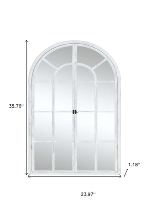 HomeRoots 36" White Solid Wood Arched Accent Mirror - Timeless Elegance for Brightening Any Space, Easy to Hang 565124