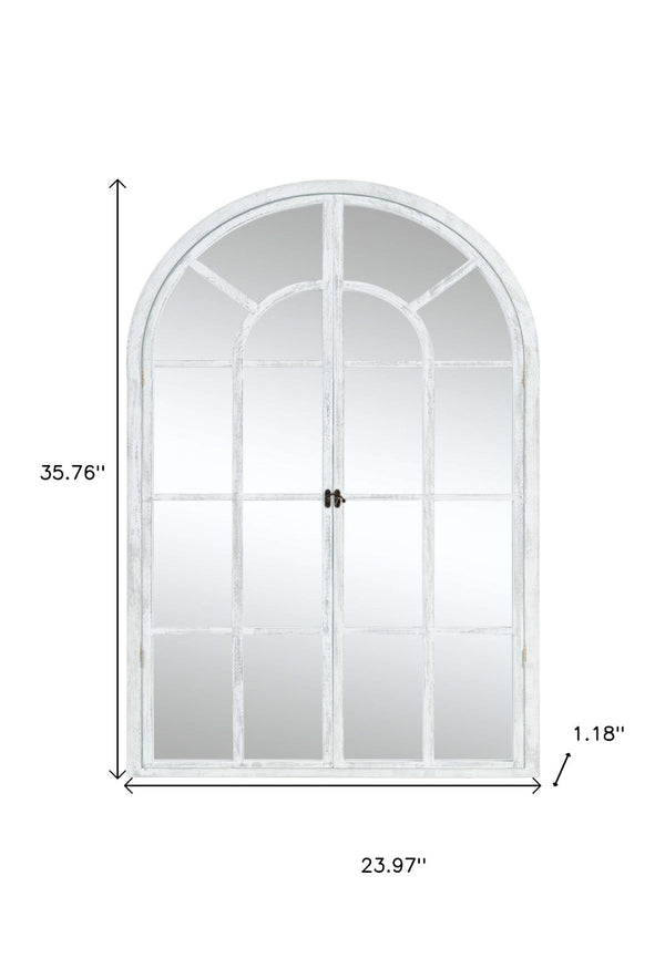 HomeRoots 36" White Solid Wood Arched Accent Mirror - Timeless Elegance for Brightening Any Space, Easy to Hang 565124