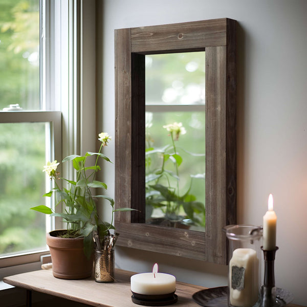 HomeRoots 36" Elegant Brown Solid Wood Framed Accent Mirror - Modern Style for Home, Office & Entryway Decor 565125