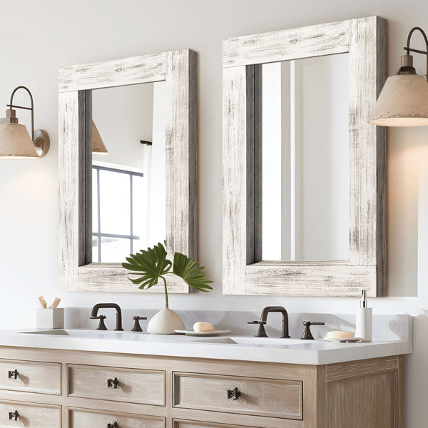 HomeRoots 36" White Solid Wood Framed Accent Mirror - Elegant Cottage Design, Ready to Hang for Versatile Spaces 565127