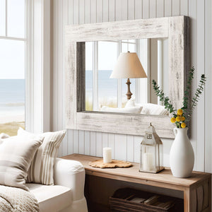 HomeRoots 36" White Solid Wood Framed Accent Mirror - Elegant Cottage Design, Ready to Hang for Versatile Spaces 565127