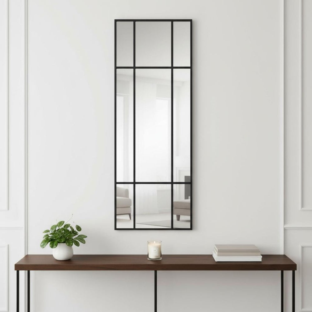 HomeRoots 63" Black Metal Framed Accent Mirror - Sleek Modern Design for Entryways, Living Rooms & Bedrooms 565128