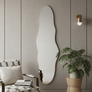 HomeRoots 59" Clear Abstract Frameless Accent Mirror - Modern Wavy Design for Brightening & Expanding Spaces 565131