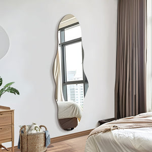 HomeRoots 59" Clear Abstract Frameless Accent Mirror - Modern Wavy Design for Brightening & Expanding Spaces 565131