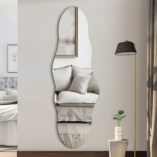 HomeRoots 59" Clear Abstract Frameless Accent Mirror - Modern Wavy Design for Brightening & Expanding Spaces 565131