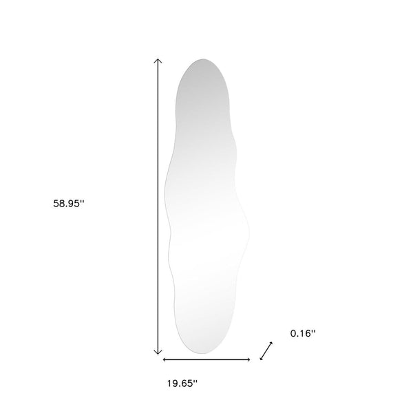 HomeRoots 59" Clear Abstract Frameless Accent Mirror - Modern Wavy Design for Brightening & Expanding Spaces 565131