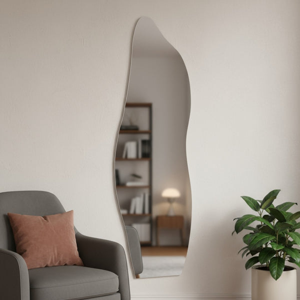 HomeRoots 64" Clear Abstract Frameless Accent Mirror - Modern Minimalist Design for Living Rooms & Offices 565132