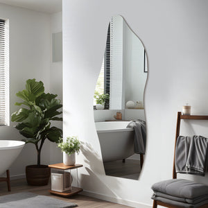 HomeRoots 64" Clear Abstract Frameless Accent Mirror - Modern Minimalist Design for Living Rooms & Offices 565132
