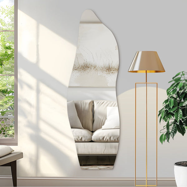 HomeRoots 64" Clear Abstract Frameless Accent Mirror - Modern Minimalist Design for Living Rooms & Offices 565132