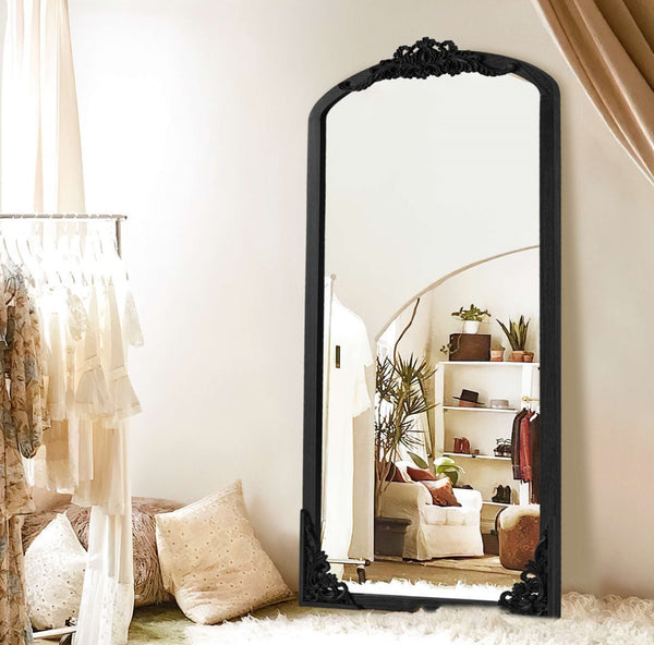 HomeRoots 69" Black Solid Wood Full-Length Mirror - Sleek, Durable Design for Stylish Home Décor & Reflection 565133