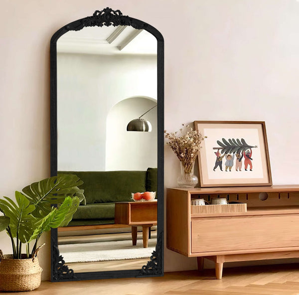 HomeRoots 69" Black Solid Wood Full-Length Mirror - Sleek, Durable Design for Stylish Home Décor & Reflection 565133
