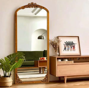 HomeRoots 69" Brown Full-Length Mirror with Solid Wood Frame - Elegant Design for Modern Spaces & Clear Reflection 565134