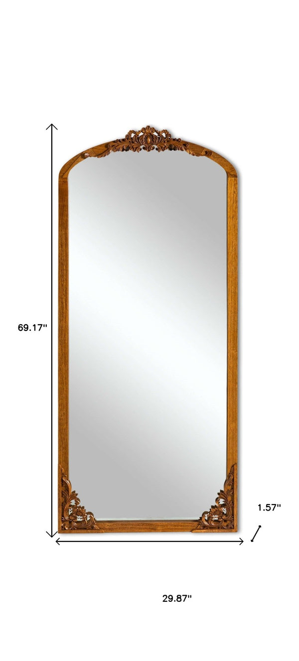 HomeRoots 69" Brown Full-Length Mirror with Solid Wood Frame - Elegant Design for Modern Spaces & Clear Reflection 565134