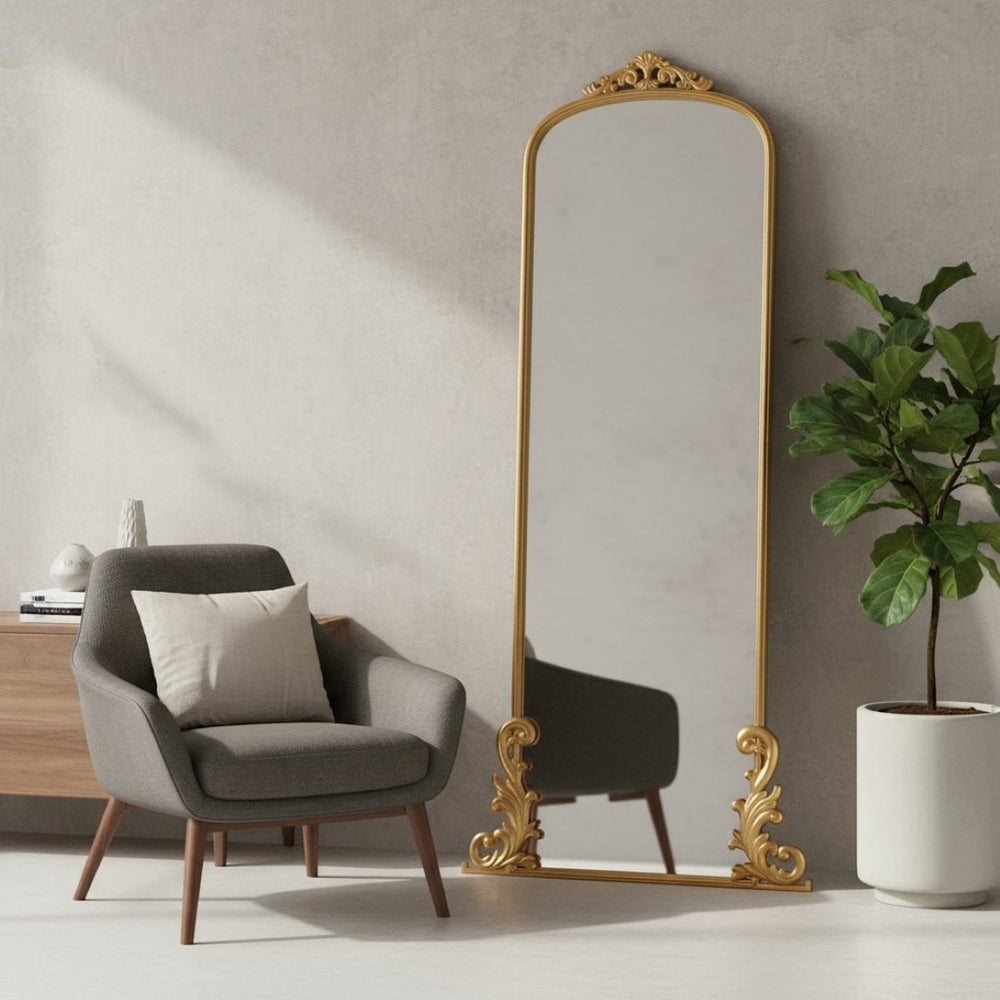 HomeRoots 68" Gold Metal Arch Full-Length Mirror - Elegant Wall-Mounted Design for Modern Spaces & Style 565136