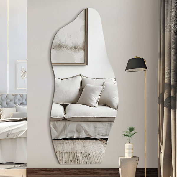 HomeRoots 71" Clear Abstract Frameless Accent Mirror - Modern Artistry for Brightening & Expanding Any Space 565137