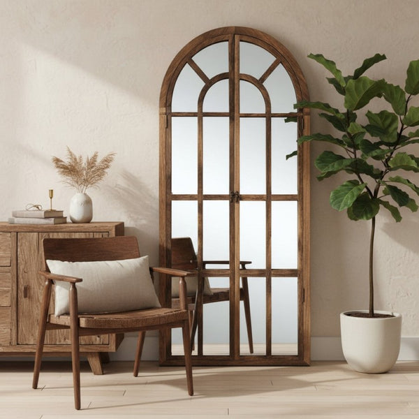 HomeRoots 71" Elegant Arched Full-Length Mirror with Solid Wood Frame - Perfect for Bedrooms and Entryways! 565138