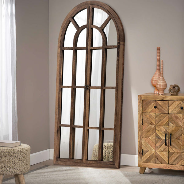 HomeRoots 71" Elegant Arched Full-Length Mirror with Solid Wood Frame - Perfect for Bedrooms and Entryways! 565138