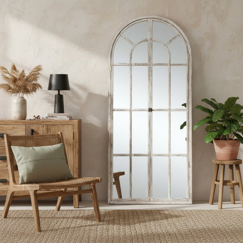 HomeRoots 71" Elegant White Solid Wood Arched Full Length Mirror - Premium Glass, Lightweight & Durable Design 565139