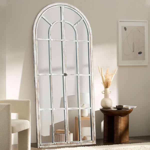 HomeRoots 71" Elegant White Solid Wood Arched Full Length Mirror - Premium Glass, Lightweight & Durable Design 565139