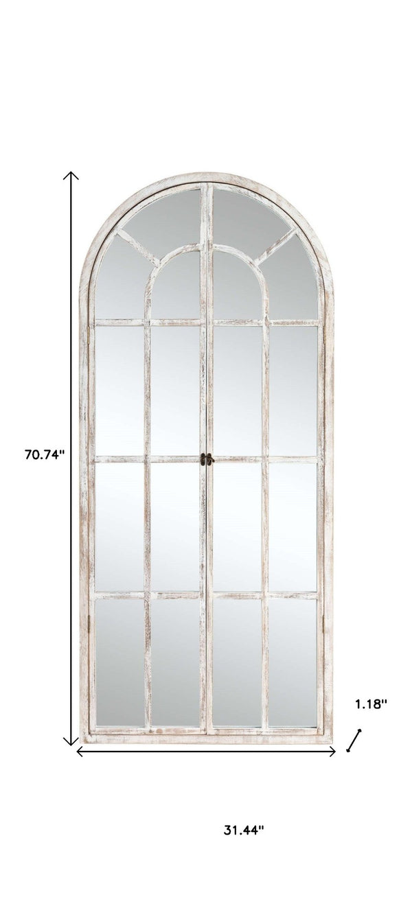 HomeRoots 71" Elegant White Solid Wood Arched Full Length Mirror - Premium Glass, Lightweight & Durable Design 565139
