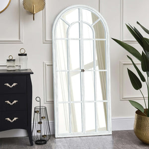HomeRoots 71" Elegant White Solid Wood Arch Framed Full-Length Mirror for Brightening Spaces & Style 565140