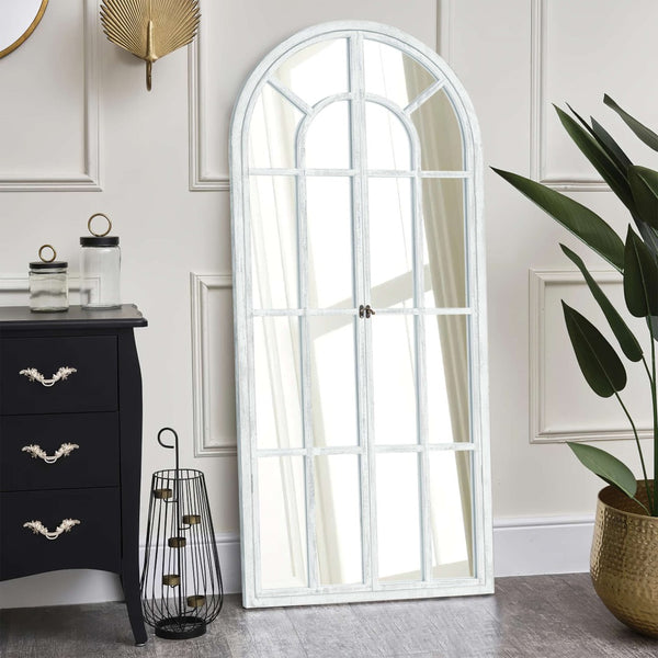 HomeRoots 71" Elegant White Solid Wood Arch Framed Full-Length Mirror for Brightening Spaces & Style 565140
