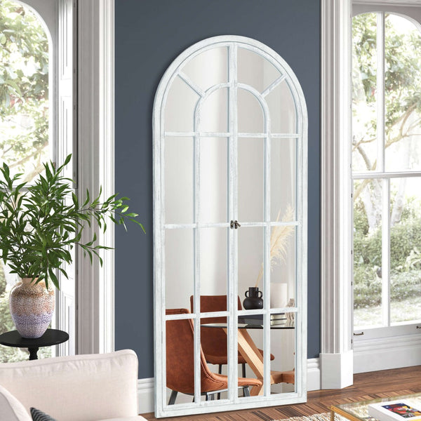 HomeRoots 71" Elegant White Solid Wood Arch Framed Full-Length Mirror for Brightening Spaces & Style 565140