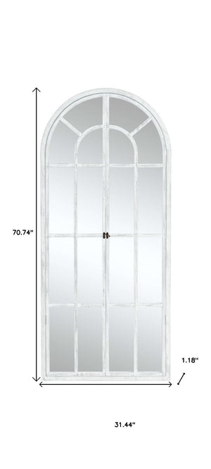 HomeRoots 71" Elegant White Solid Wood Arch Framed Full-Length Mirror for Brightening Spaces & Style 565140