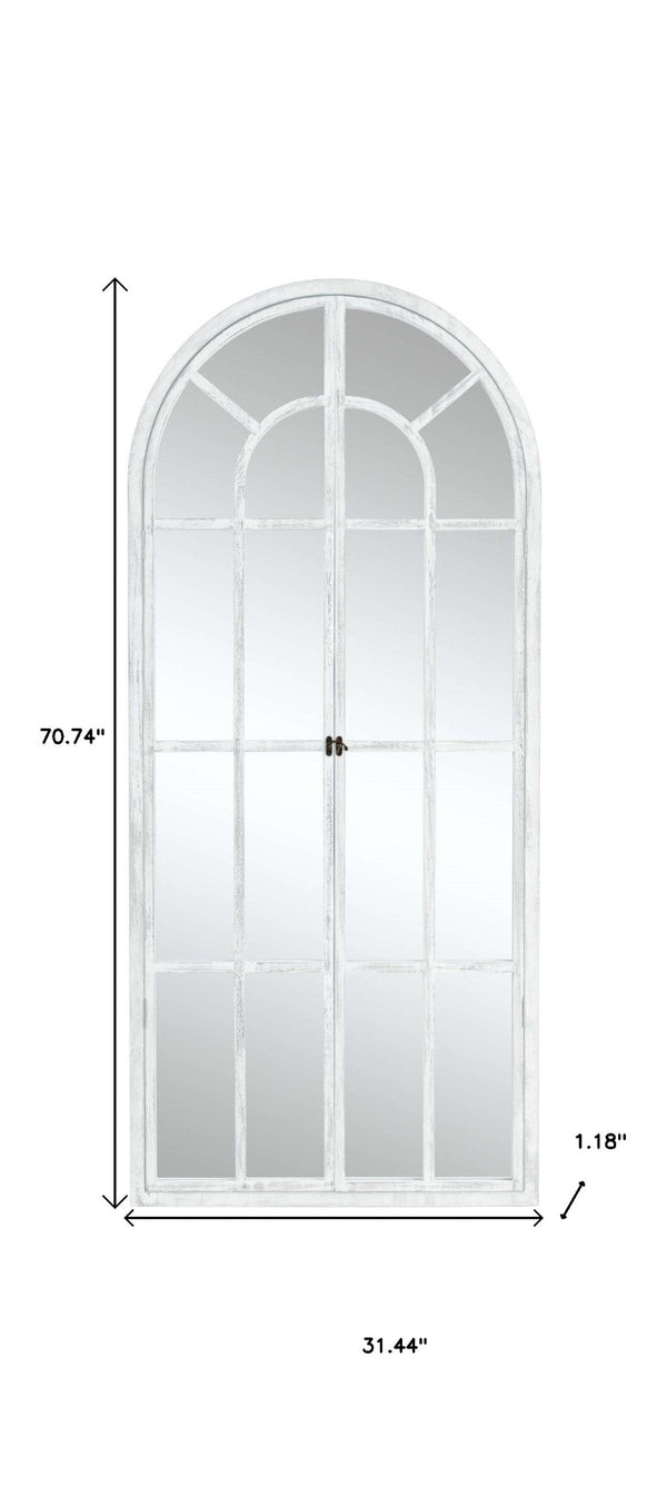 HomeRoots 71" Elegant White Solid Wood Arch Framed Full-Length Mirror for Brightening Spaces & Style 565140