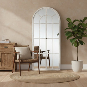HomeRoots 71" Elegant White Solid Wood Arch Framed Full-Length Mirror for Brightening Spaces & Style 565140